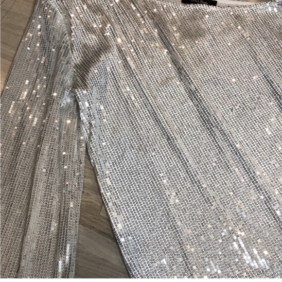 Lea & Viola One Shoulder Sequin Top Party Silver Metallic Medium - Picture 3 of 6
